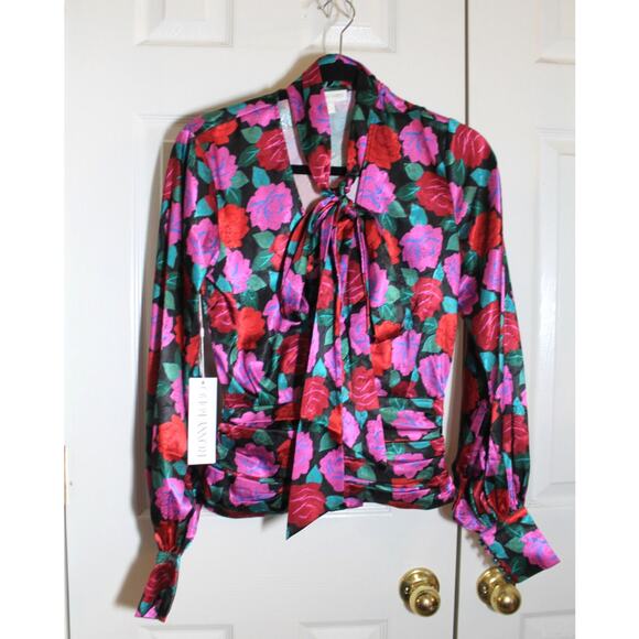Ronny Kobo Floral Satin Eden Blouse sz XS NEW - Picture 2 of 4